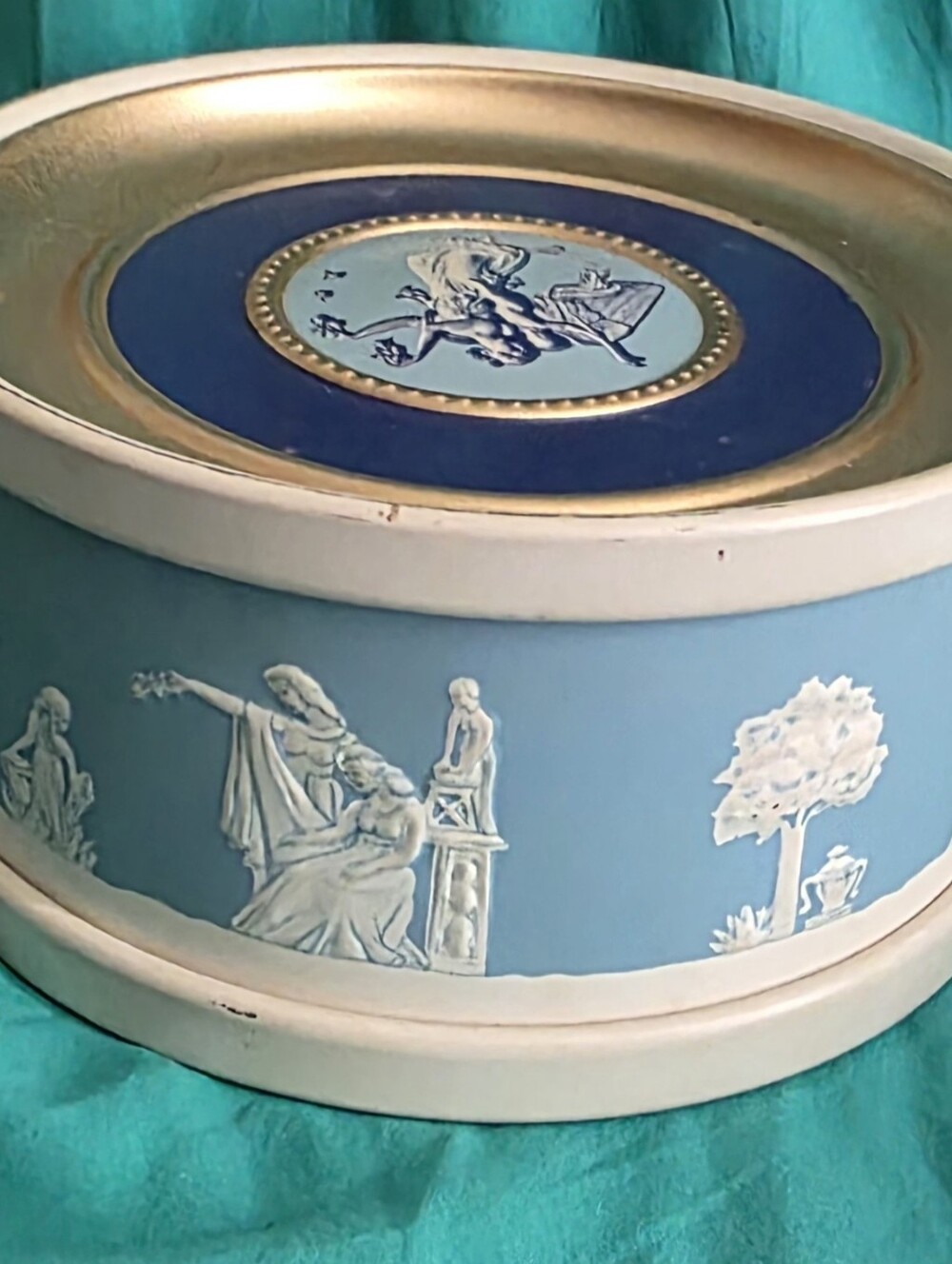 Wedgwood-Style Jasperware Covered Box in Blue and White